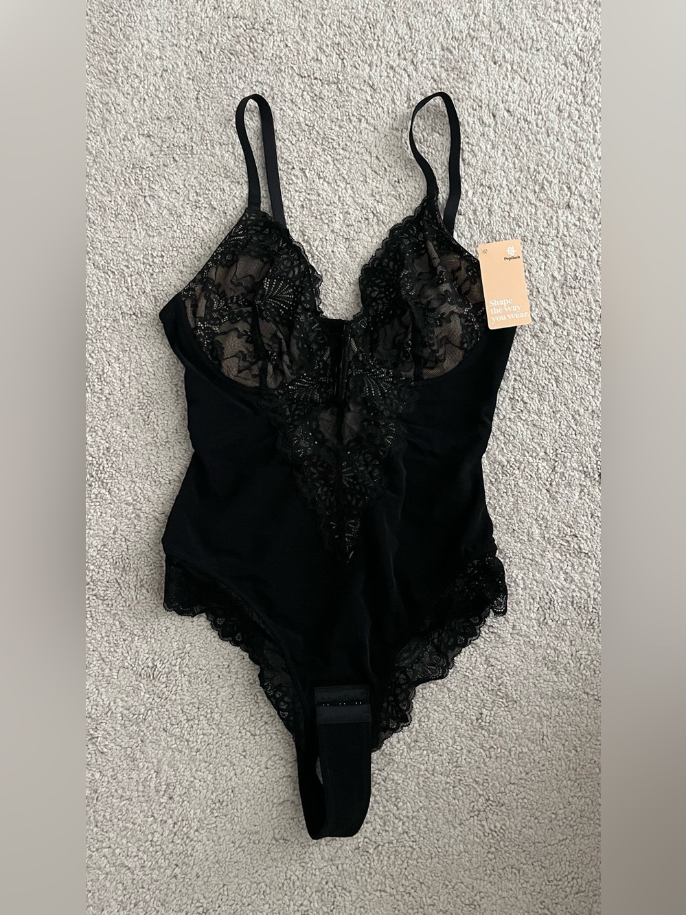 Black Lace Bodysuit with Sheer Floral Cups